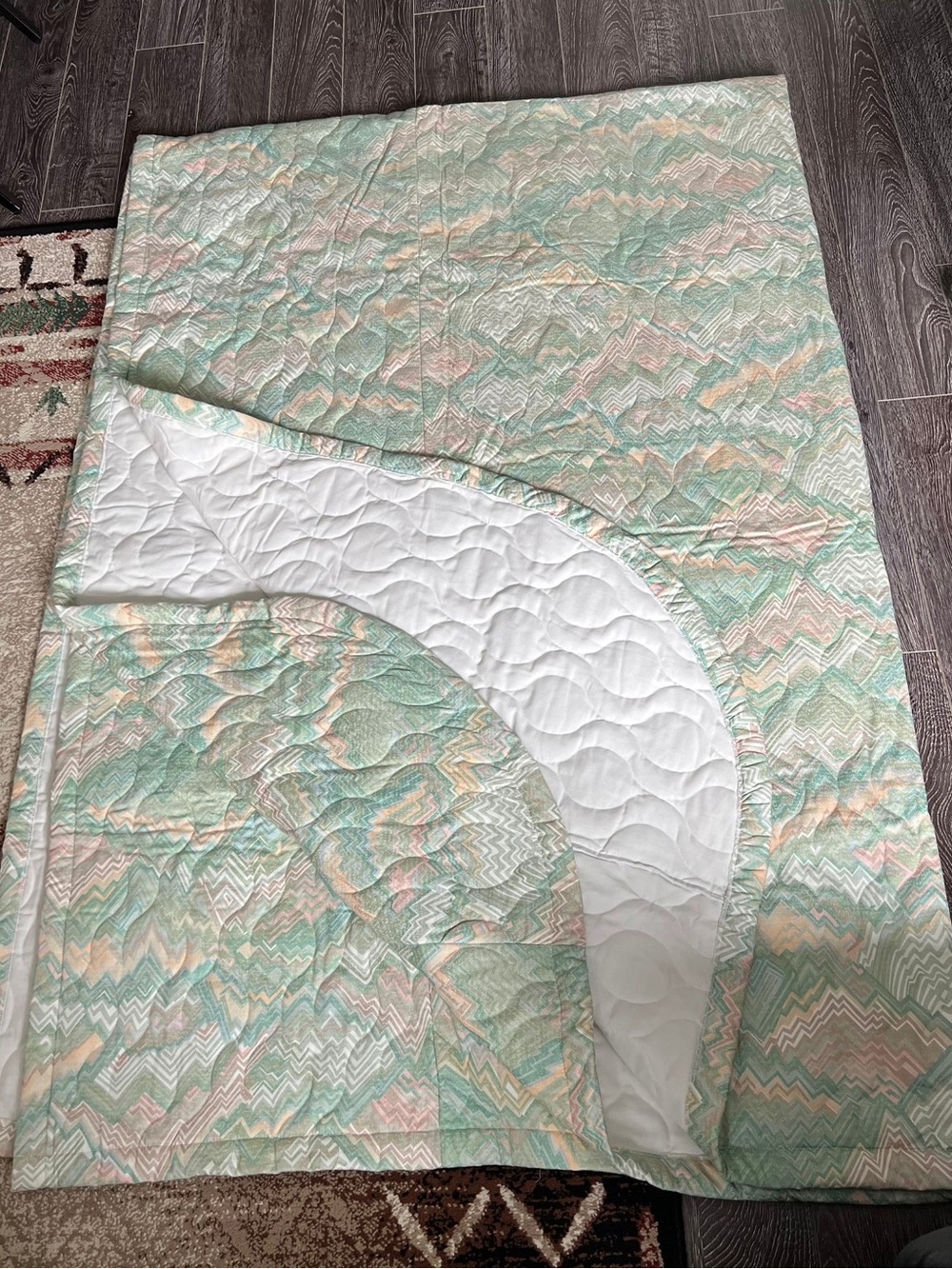 Pastel Chevron Quilted Throw Blanket, Shams and Drapes - Mint, Pink & Cream